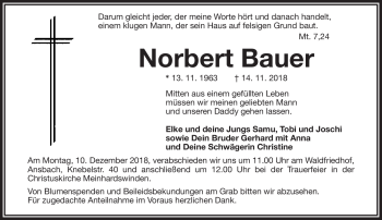 Traueranzeige von Norbert Bauer von Frankenpost
