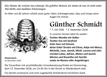Traueranzeige von Günther Schmidt von Südthüringer Presse