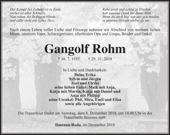 Traueranzeige von Gangolf Rohm von Südthüringer Presse