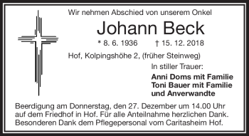 Traueranzeige von Johann Beck von Frankenpost