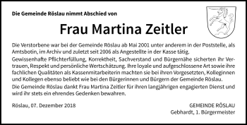 Traueranzeige von Martina Zeitler von Frankenpost