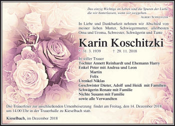 Traueranzeige von Karin Koschitzki von Südthüringer Presse