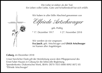 Traueranzeige von Elfriede Artschwager von Neue Presse Coburg