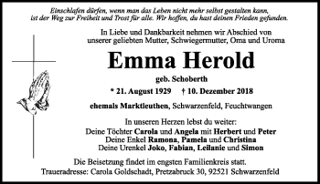 Traueranzeige von Emma Herold von Frankenpost