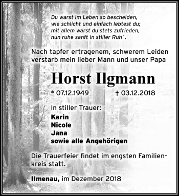 Traueranzeige von Horst Ilgmann von Südthüringer Presse