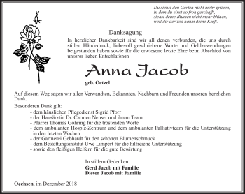 Traueranzeige von Anna Jacob von Südthüringer Presse