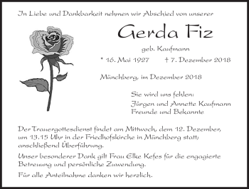 Traueranzeige von Gerda Fiz von Frankenpost
