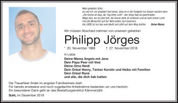 Traueranzeige von Philipp Jörges von Südthüringer Presse