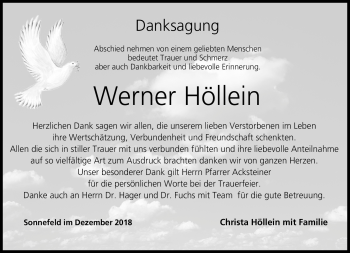 Traueranzeige von Werner Höllein von Neue Presse Coburg