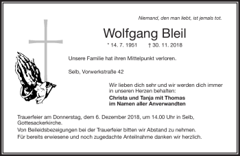 Traueranzeige von Wolfgang Bleil von Frankenpost