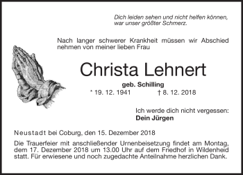 Traueranzeige von Christa Lehnert von Neue Presse Coburg