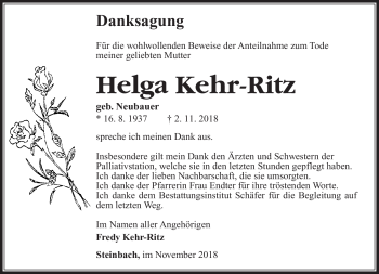 Traueranzeige von Helga Kehr-Ritz von Südthüringer Presse