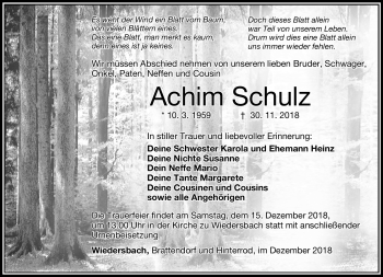 Traueranzeige von Achim Schulz von Südthüringer Presse