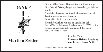 Traueranzeige von Martina Zeitler von Frankenpost