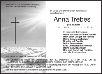 Traueranzeige von Anna Trebes von Neue Presse Coburg