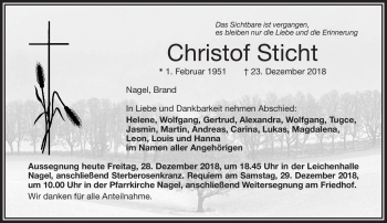 Traueranzeige von Christof Sticht von Frankenpost