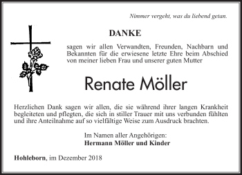 Traueranzeige von Renate Möller von Südthüringer Presse