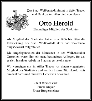 Traueranzeige von Otto Herold von Frankenpost