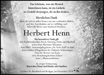 Traueranzeige von Herbert Henn von Südthüringer Presse