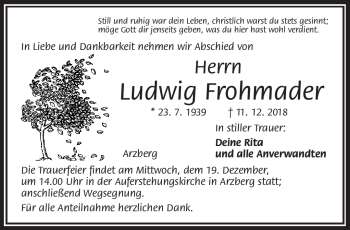 Traueranzeige von Ludwig Frohmader von Frankenpost