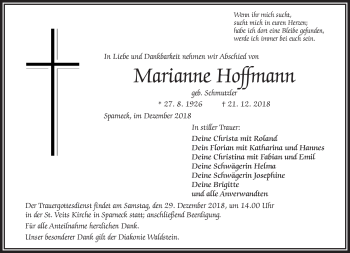 Traueranzeige von Marianne Hoffmann von Frankenpost