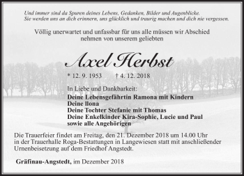Traueranzeige von Axel Herbst von Südthüringer Presse