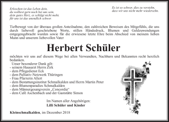 Traueranzeige von Herbert Schüler von Südthüringer Presse