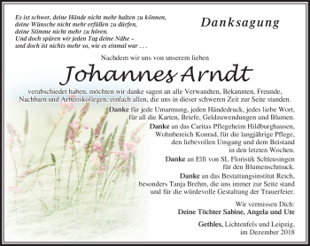 Traueranzeige von Johannes Arndt von Südthüringer Presse
