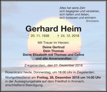 Traueranzeige von Gerhard Heim von Neue Presse Coburg