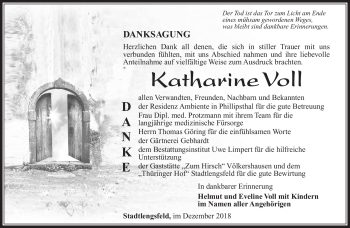 Traueranzeige von Katharine Voll von Südthüringer Presse