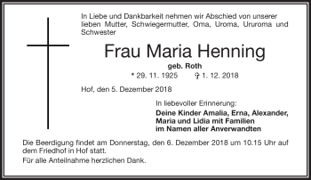 Traueranzeige von Maria Henning von Frankenpost