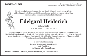 Traueranzeige von Edelgard Heiderich von Südthüringer Presse