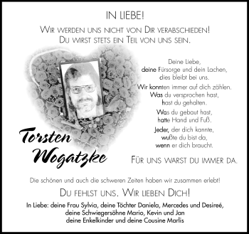 Traueranzeige von Torsten Wogatzke von Südthüringer Presse
