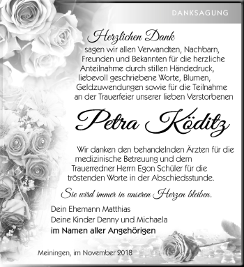 Traueranzeige von Petra Köditz von Südthüringer Presse