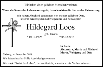 Traueranzeige von Hildegard Loos von Neue Presse Coburg