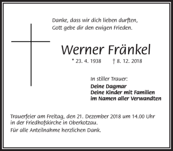 Traueranzeige von Werner Fränkel von Frankenpost