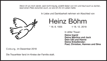 Traueranzeige von Heinz Böhm von Neue Presse Coburg