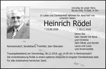 Traueranzeige von Heinrich Rödel von Neue Presse Coburg