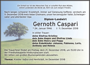 Traueranzeige von Gernoth Caspari von Südthüringer Presse