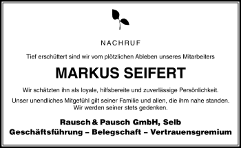 Traueranzeige von Markus Seifert von Frankenpost