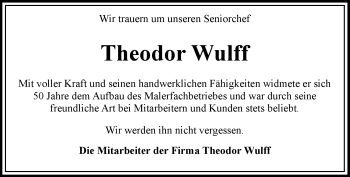 Traueranzeige von Theodor Wulff von Frankenpost