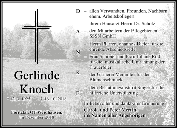 Traueranzeige von Gerlinde Konch von Südthüringer Presse