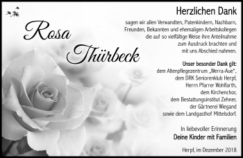 Traueranzeige von Rosa Thürbeck von Südthüringer Presse