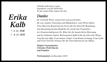 Traueranzeige von Erika Kalb von Neue Presse Coburg