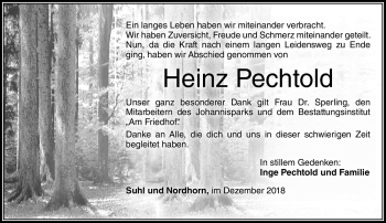 Traueranzeige von Heinz Pechtold von Südthüringer Presse