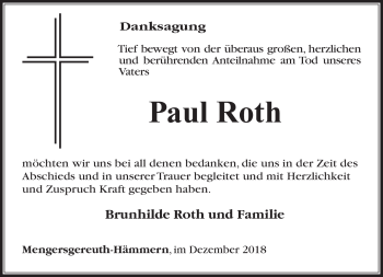 Traueranzeige von Paul Roth von Südthüringer Presse