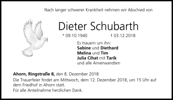Traueranzeige von Dieter Schubarth von Neue Presse Coburg