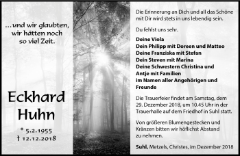 Traueranzeige von Eckhard Huhn von Südthüringer Presse