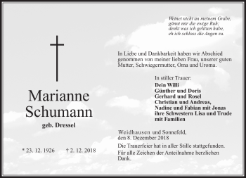 Traueranzeige von Marianne Schumann von Neue Presse Coburg