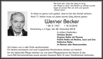 Traueranzeige von Werner Becker von Frankenpost